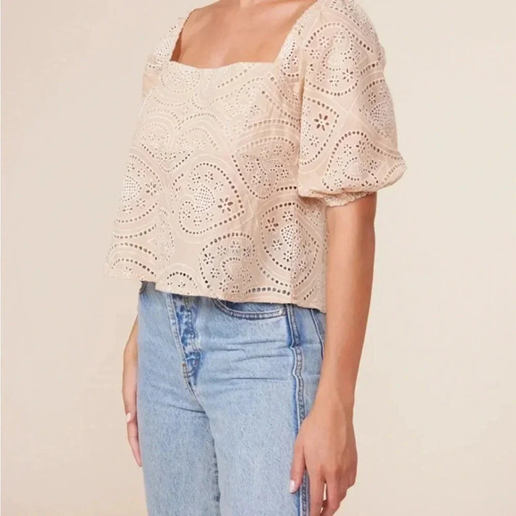 LUCY PARIS CELESTE EYELET SHORT SLEEVE TOP BLOUSE SHIRT SMALL - Picture 2 of 7